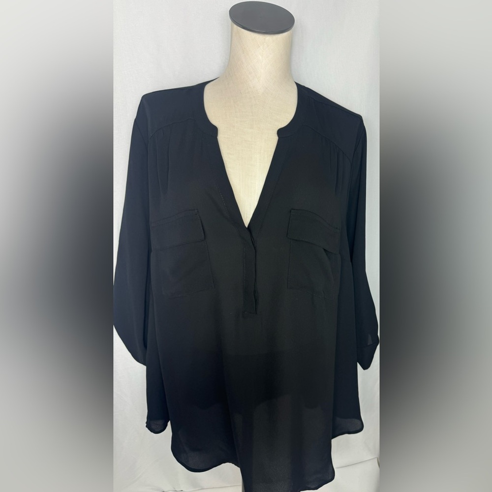 Torrid Elegant Black Women's Top sheer with front pockets 3/4 sleeves size 2 - Picture 1 of 5